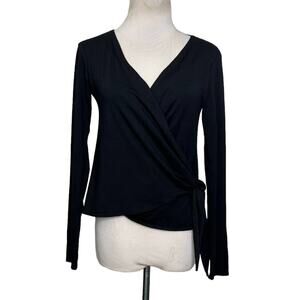 Velvet black long sleeves faux wrap top size Small